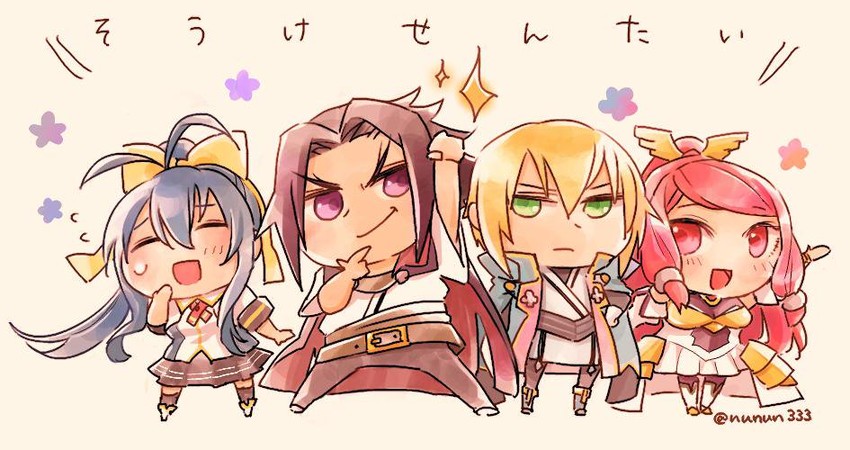 jin kisaragi, mai natsume, izayoi, and kagura mutsuki (blazblue and 2 more) drawn by nunun