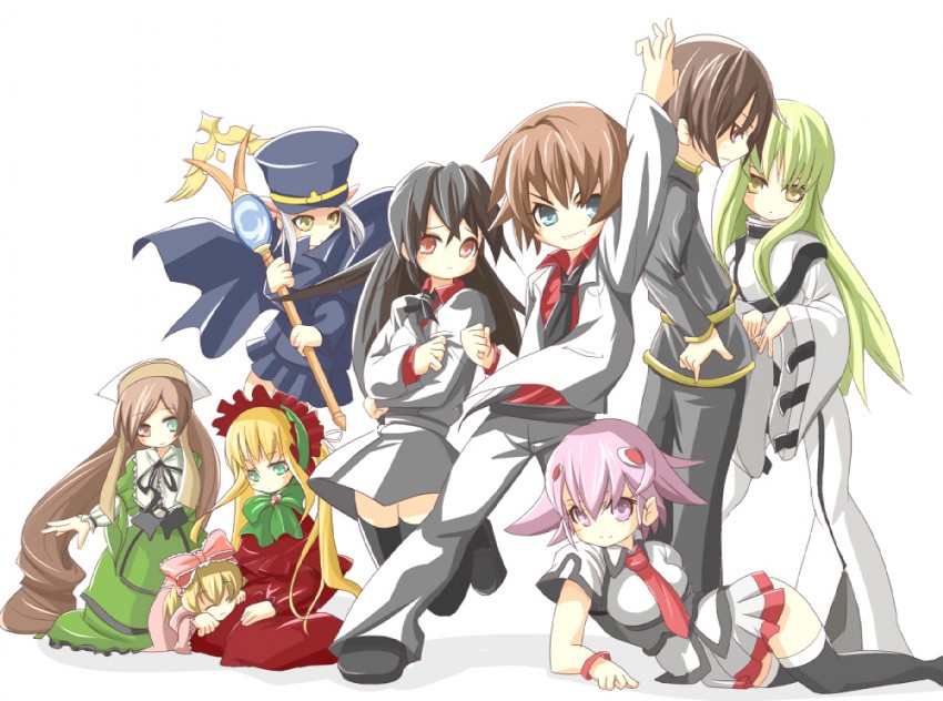 c.c., lelouch vi britannia, shinku, suiseiseki, hinaichigo, and 4 more (code geass and 4 more) drawn by miko_machi