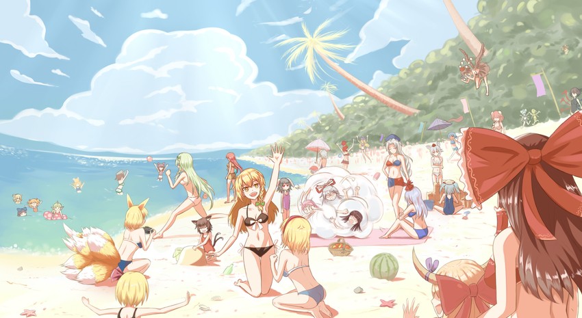 hakurei reimu, kirisame marisa, remilia scarlet, izayoi sakuya, kochiya sanae, and 30 more (touhou) drawn by wuwusan