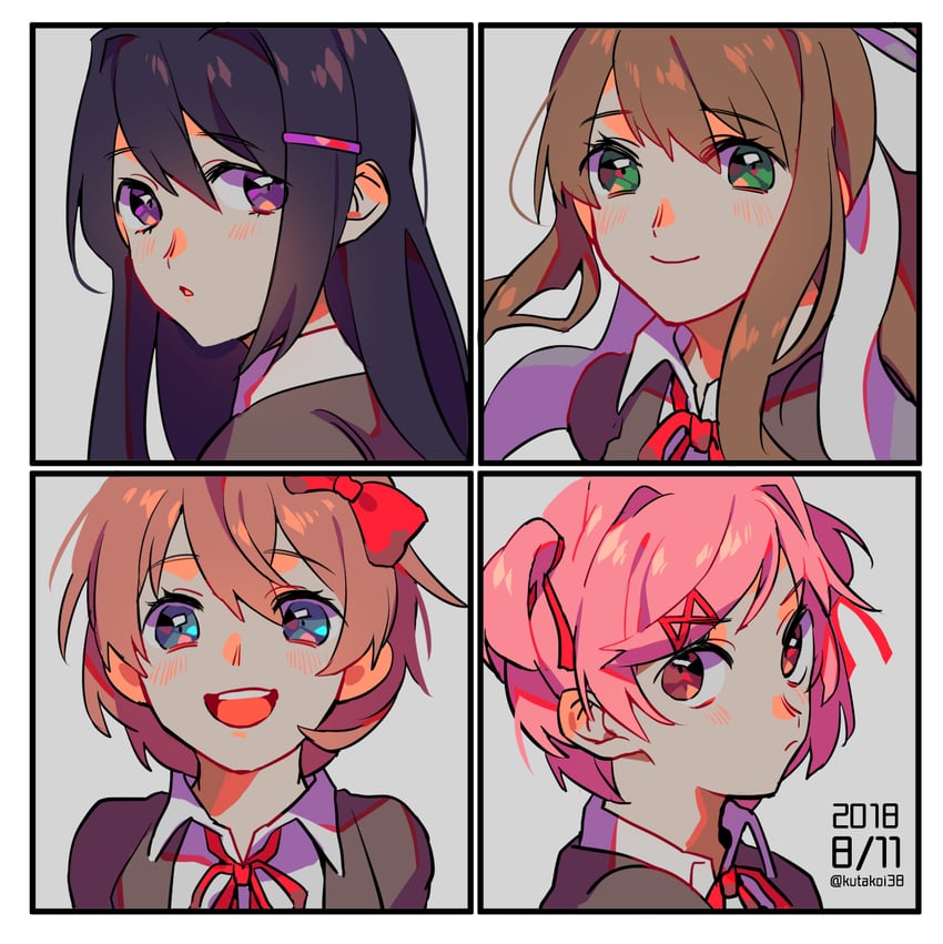 monika, natsuki, yuri, and sayori (doki doki literature club) drawn by kutako_(kutako138)