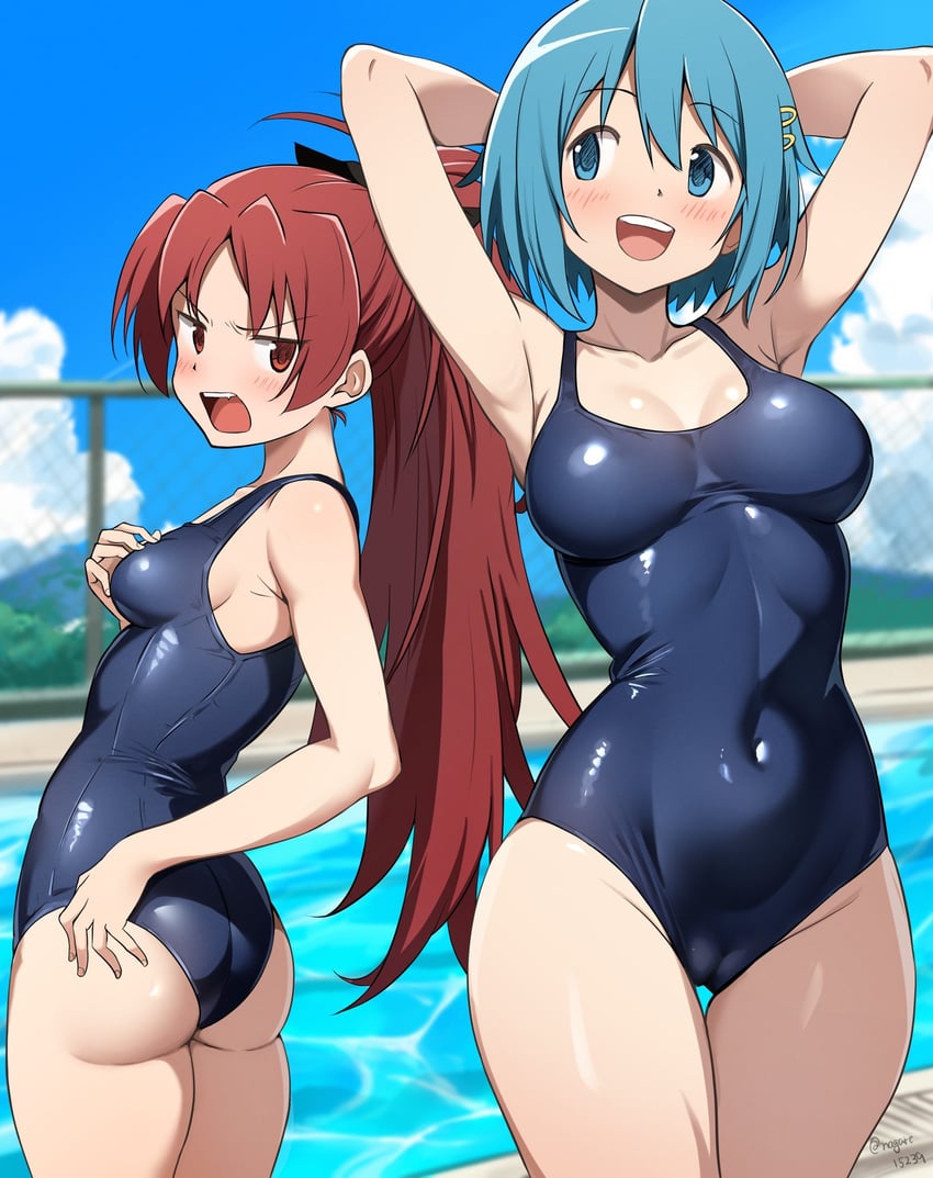 miki sayaka and sakura kyoko (mahou shoujo madoka magica) drawn by nagare_(flow)