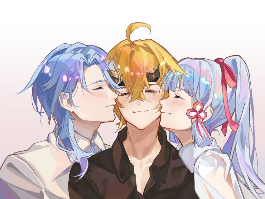 kamisato ayaka, kamisato ayato, and thoma (genshin impact) drawn by oriori_0201