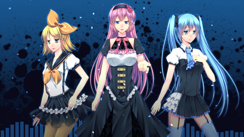 hatsune miku, kagamine rin, and megurine luka (vocaloid) drawn by yukiru_(lentement)