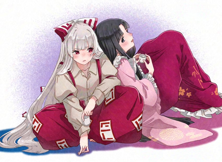 fujiwara no mokou and houraisan kaguya (touhou) drawn by mokoiscat