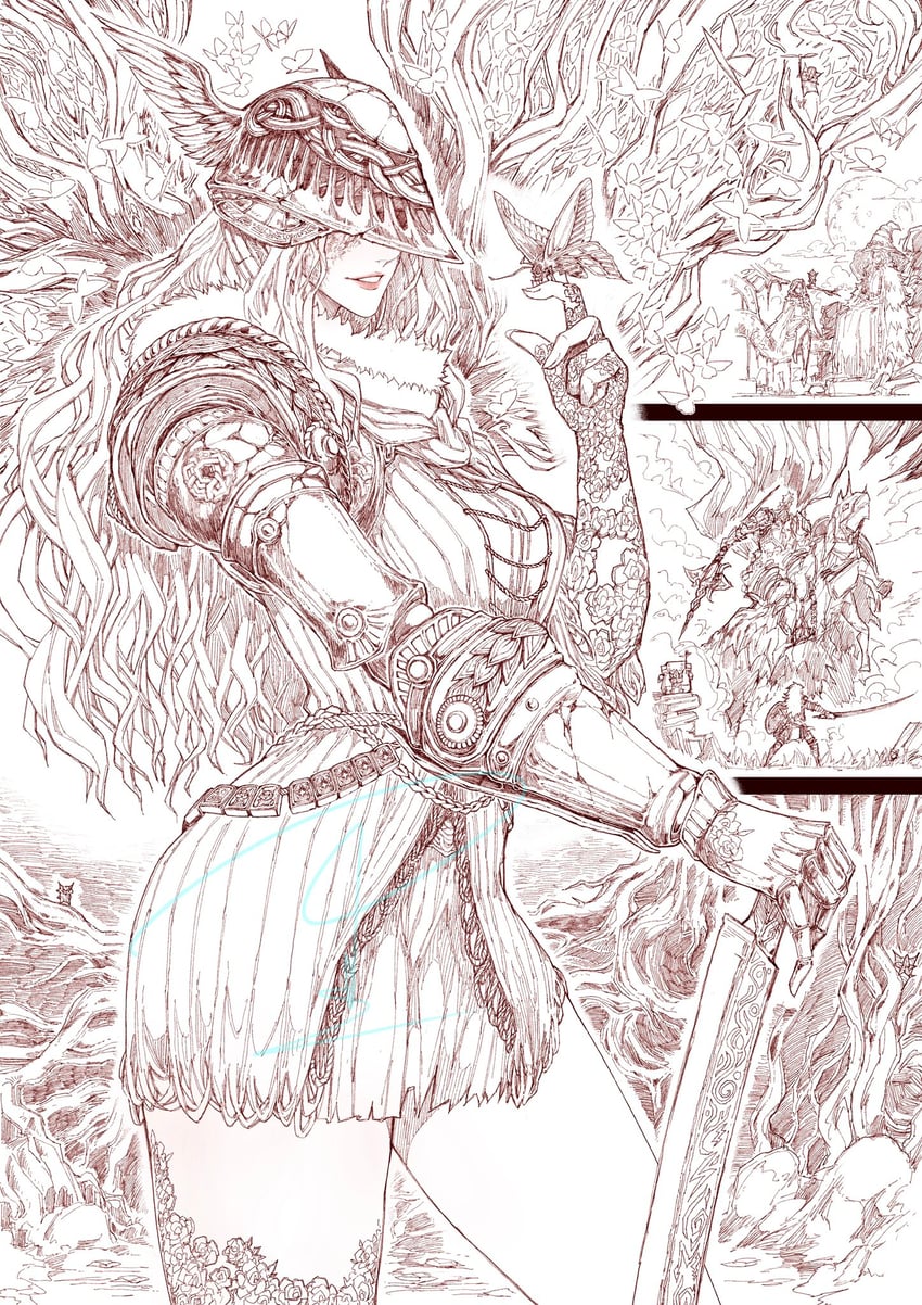 ranni the witch, malenia blade of miquella, and melina (elden ring) drawn by jun_wu_mo