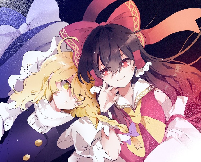 hakurei reimu and kirisame marisa (touhou) drawn by azuma_aya