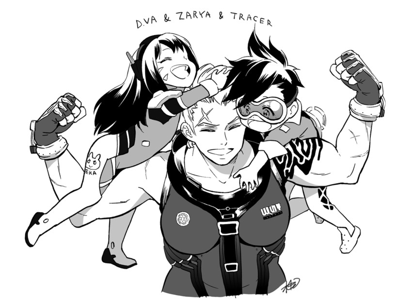 d.va, tracer, and zarya (overwatch and 1 more) drawn by miringx2