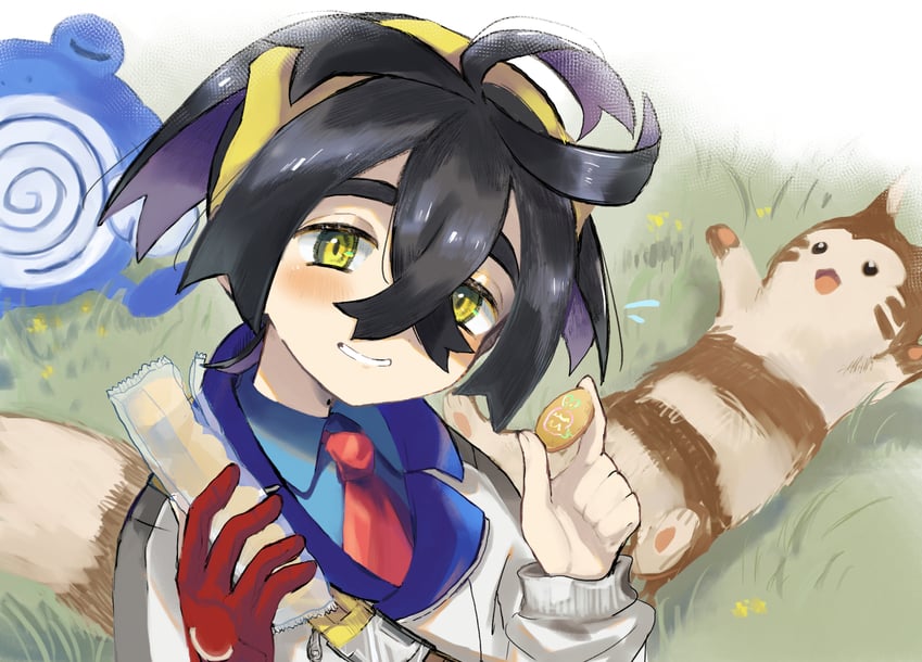 kieran, furret, and poliwhirl (pokemon and 1 more) drawn by fnsy_c1c