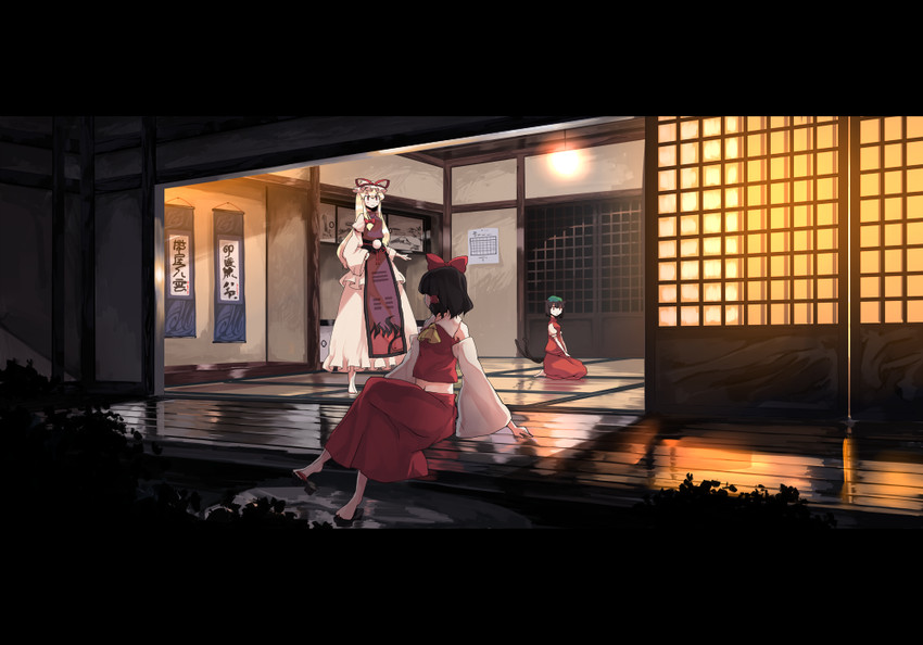 hakurei reimu, yakumo yukari, and chen (touhou) drawn by garnet