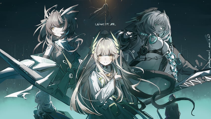 doctor, ho'olheyak, rosmontis, muelsyse, silence, and 1 more (arknights) drawn by ming_tian_wanshang_chi_shenme