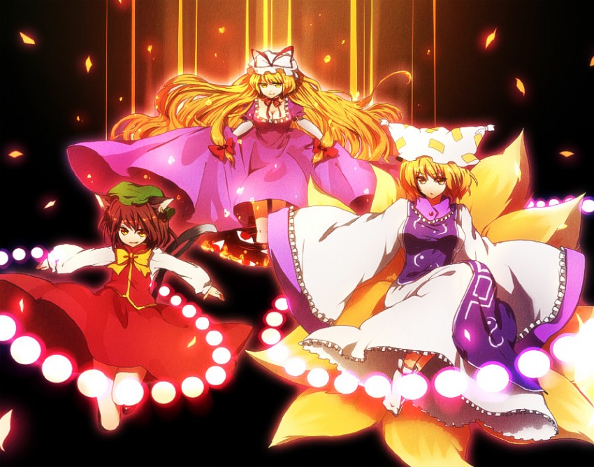 yakumo yukari, yakumo ran, and chen (touhou) drawn by kurosujuu