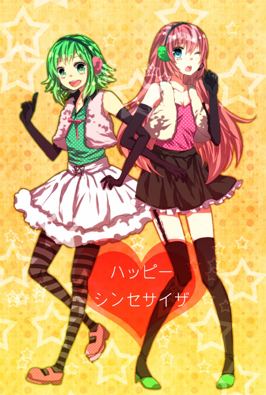 megurine luka and gumi (vocaloid and 1 more) drawn by chise_(choco529)