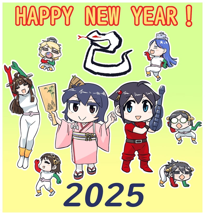 shigure, kongou, haruna, yamashiro, iowa, and 6 more (kantai collection and 1 more) drawn by seiran_(mousouchiku)