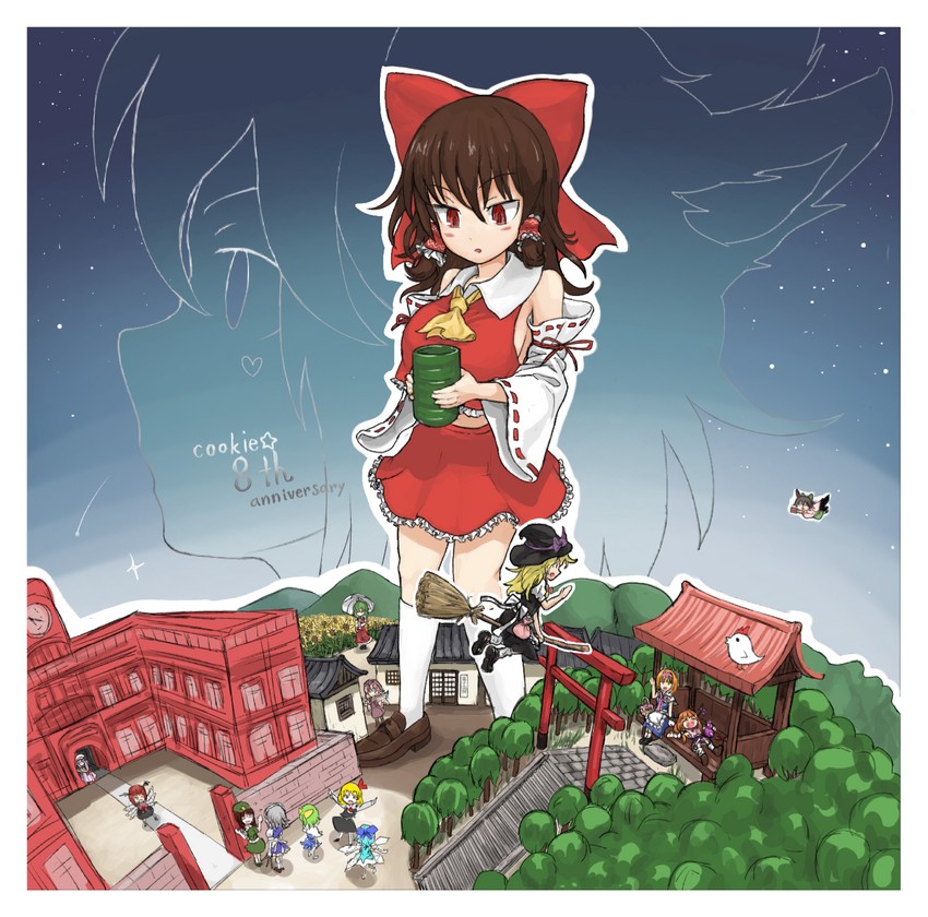 hakurei reimu, kirisame marisa, izayoi sakuya, cirno, alice margatroid, and 21 more (touhou and 1 more) drawn by yma