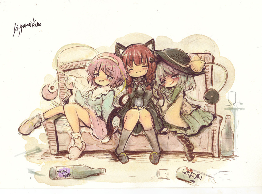 komeiji koishi, komeiji satori, and kaenbyou rin (touhou) drawn by kouba