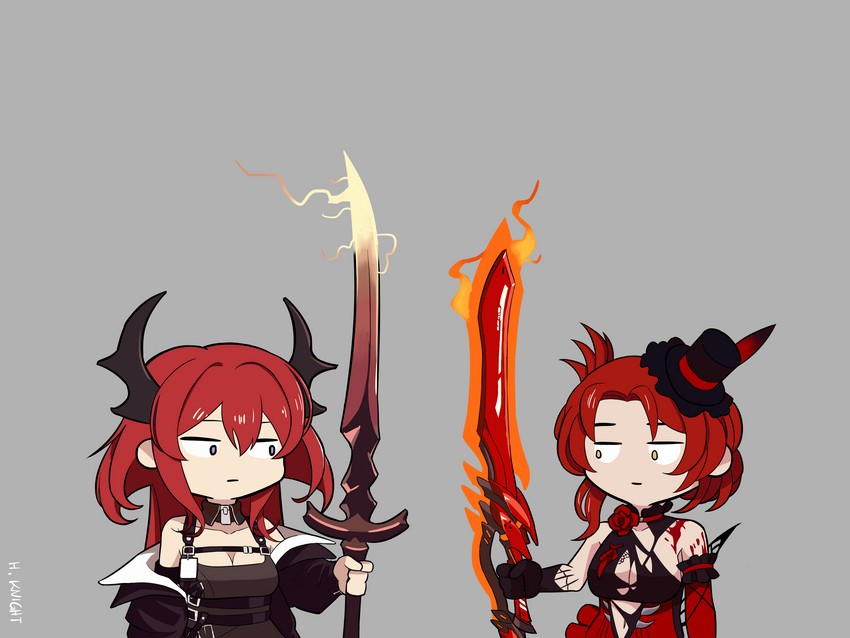 surtr and murata himeko (arknights and 2 more) drawn by hwite