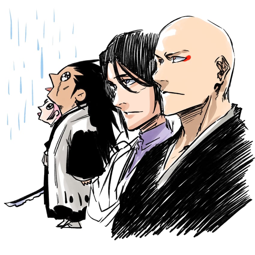 zaraki kenpachi, kusajishi yachiru, madarame ikkaku, and ayasegawa yumichika (bleach and 1 more) drawn by monster_art_(rlawnsgr7)