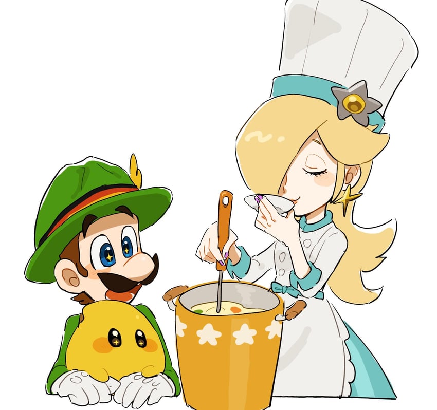 rosalina, luigi, and luma (mario and 2 more) drawn by mimimi_(mimimim9999)