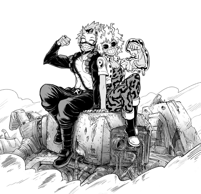 ashido mina and kirishima eijiro (boku no hero academia) drawn by mcnostril