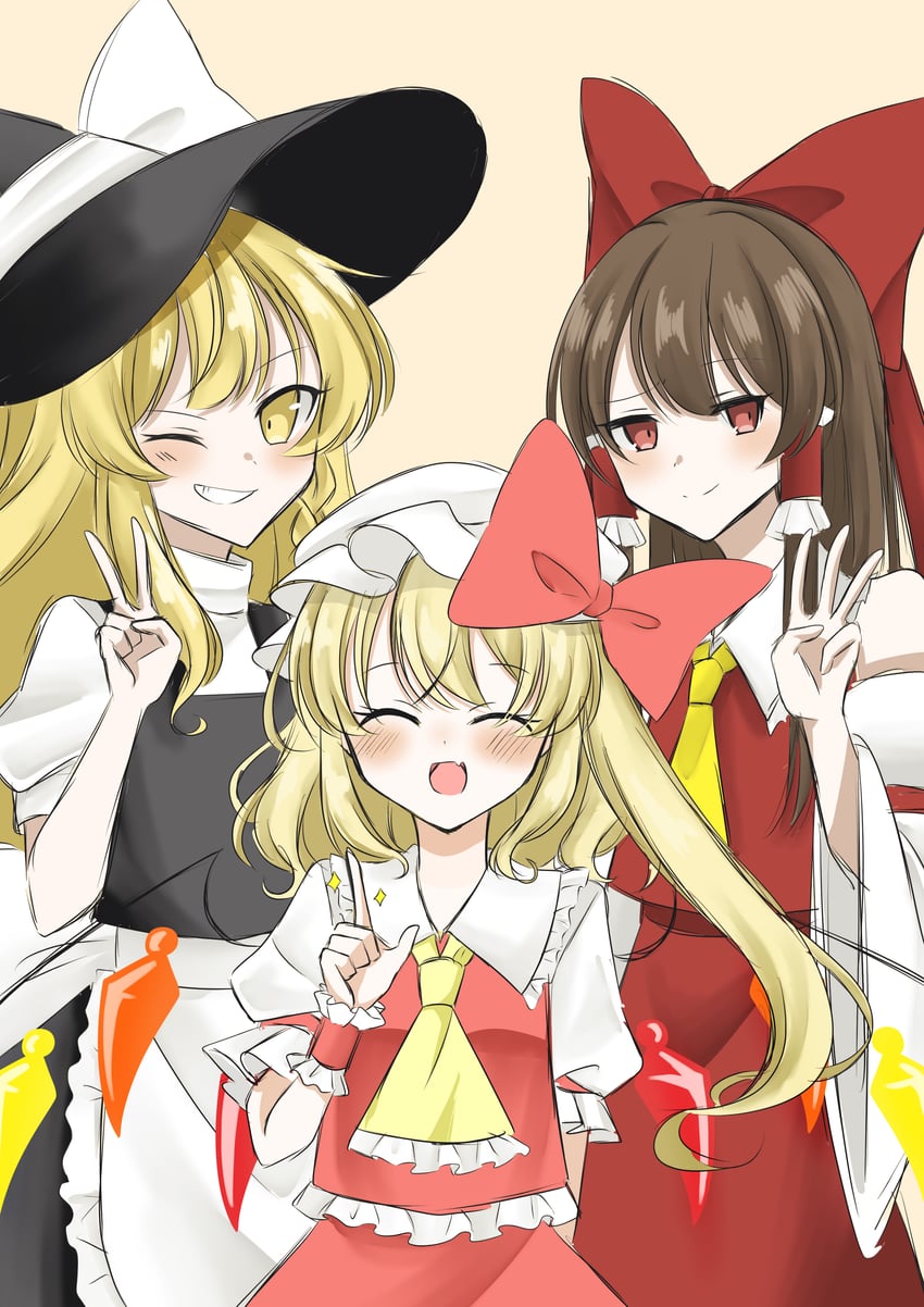hakurei reimu, kirisame marisa, and flandre scarlet (touhou) drawn by mikan_763