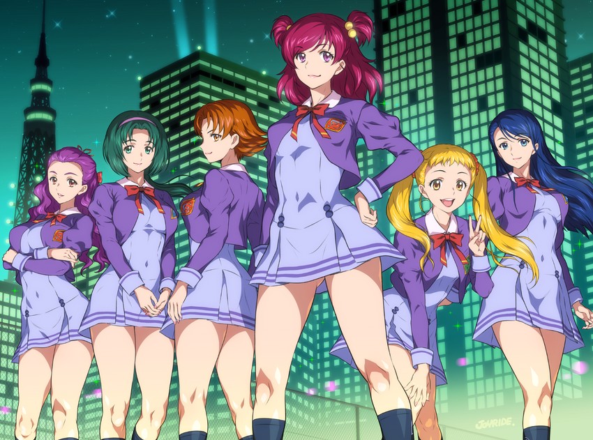 yumehara nozomi, minazuki karen, kasugano urara, akimoto komachi, natsuki rin, and 1 more (precure and 2 more) drawn by joy_ride