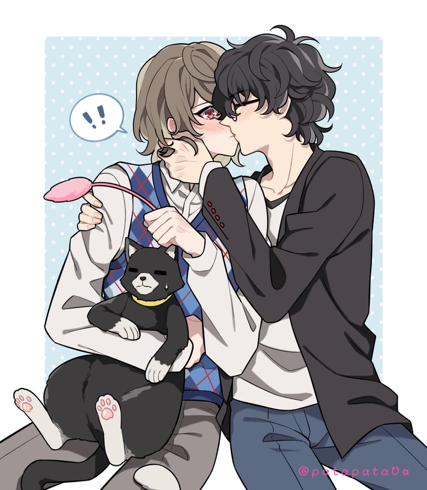 amamiya ren, akechi gorou, and morgana (persona and 1 more) drawn by zozakura