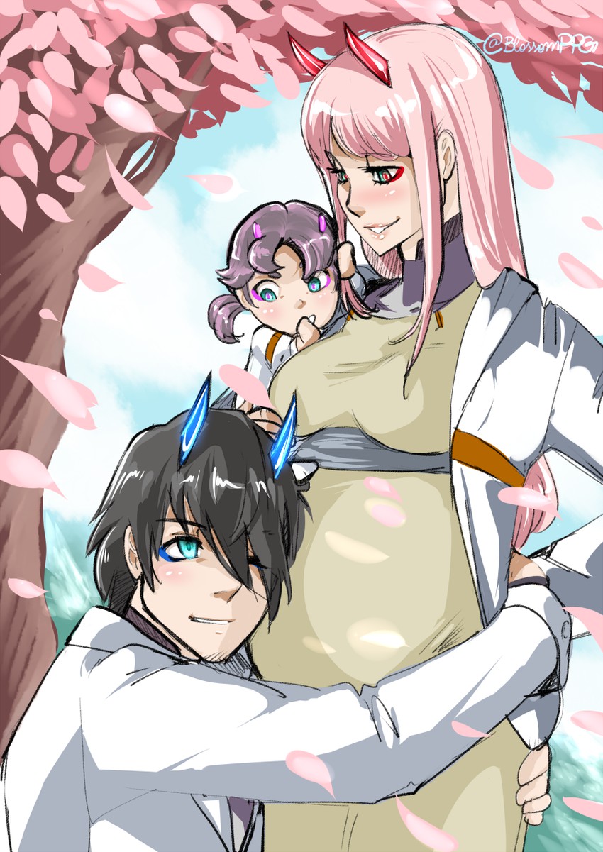 zero two and hiro (darling in the franxx) drawn by blossomppg