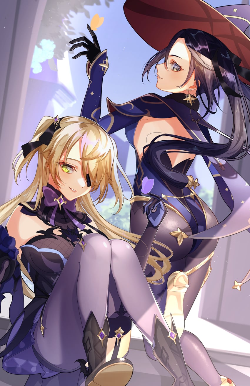 mona and fischl (genshin impact) drawn by natsuki_yoru