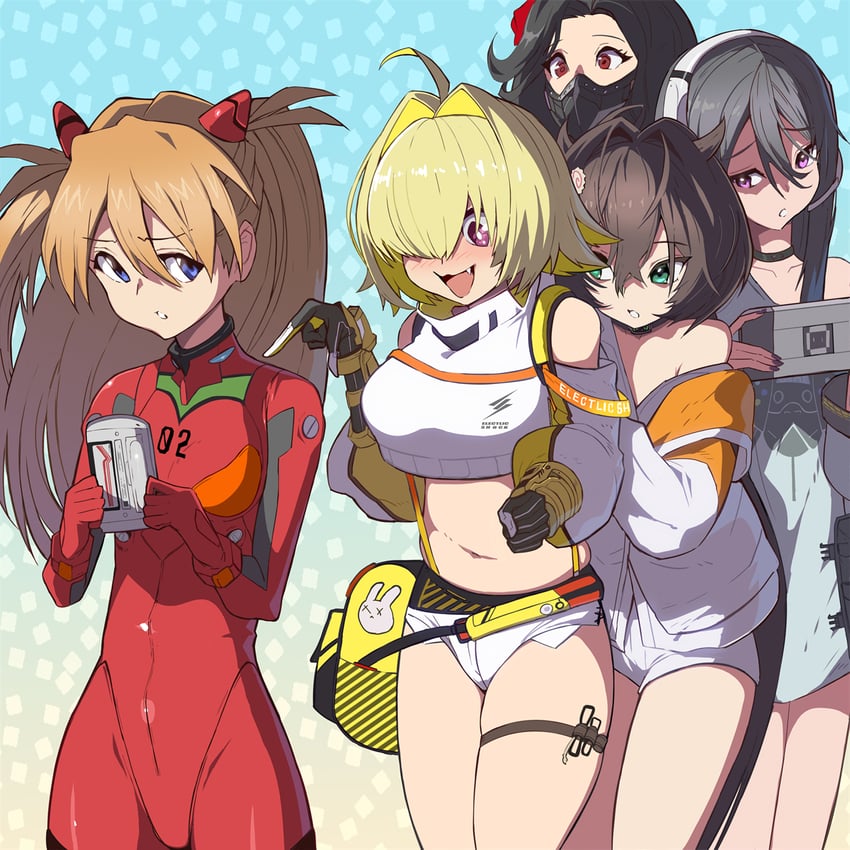 souryuu asuka langley, elegg, maiden, exia, and trony (neon genesis evangelion and 1 more) drawn by syope