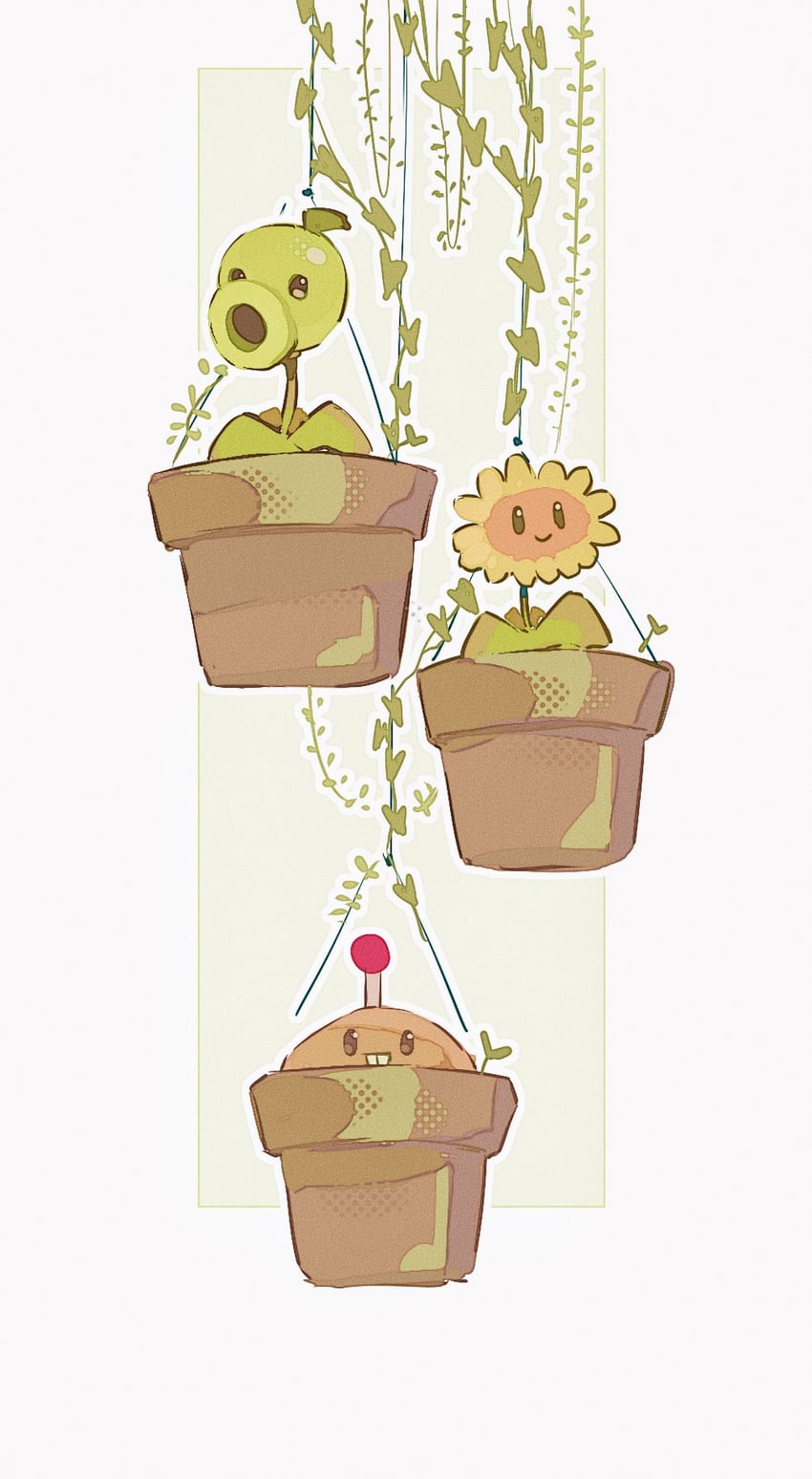 sunflower, peashooter, and potato mine (plants vs. zombies) drawn by hightguy