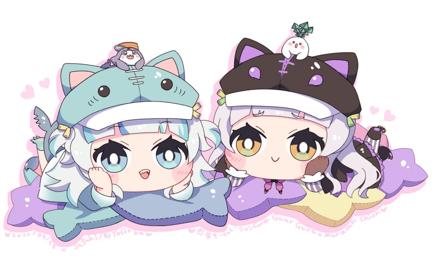 gawr gura, murasaki shion, bloop, and shiokko (hololive and 1 more) drawn by satsuki_(pixiv_742410)