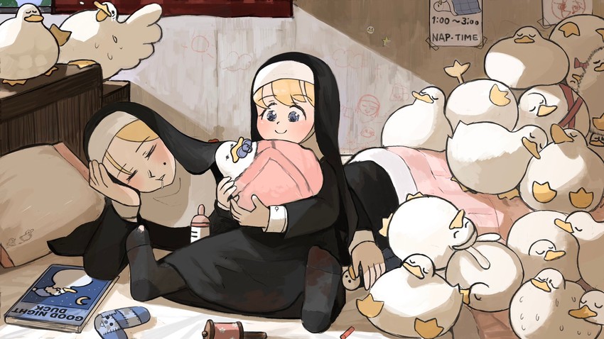 clumsy nun and strict nun (little nuns) drawn by diva_(hyxpk)