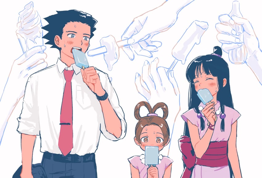 phoenix wright, maya fey, and pearl fey (ace attorney) drawn by renshu_usodayo