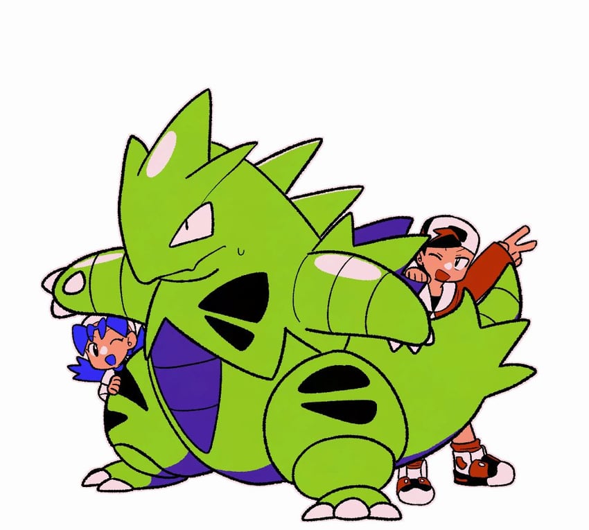 ethan, kris, and tyranitar (pokemon and 1 more) drawn by tyako_089