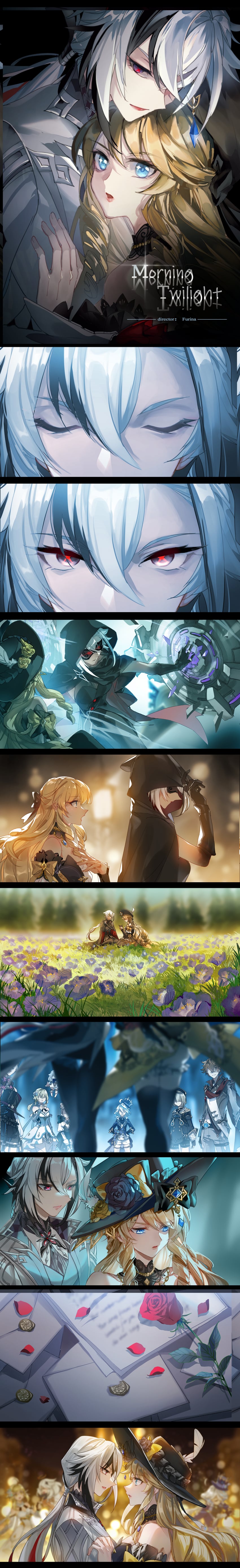 lumine, furina, paimon, tartaglia, arlecchino, and 4 more (genshin impact) drawn by limaomao