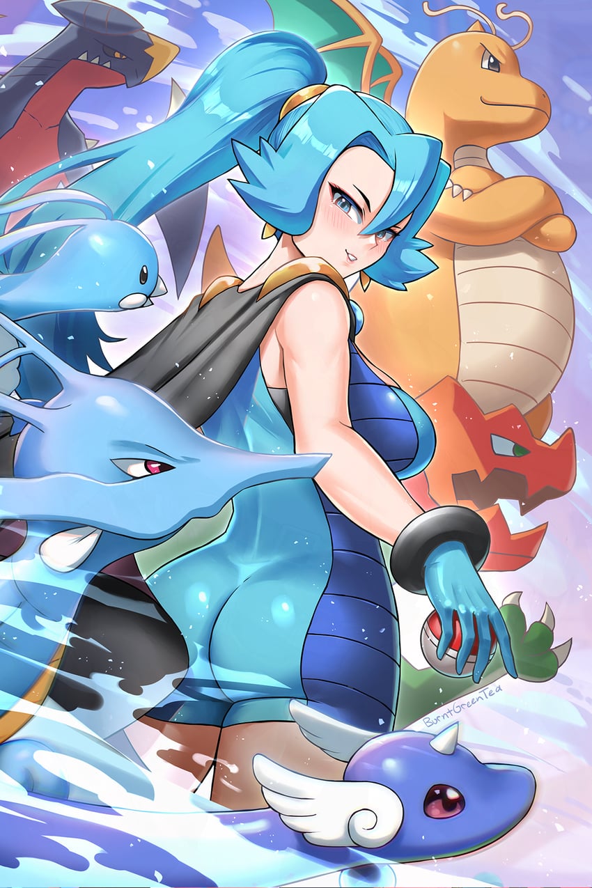 garchomp, altaria, dragonite, dragonair, clair, and 2 more (pokemon and 1 more) drawn by burnt_green_tea