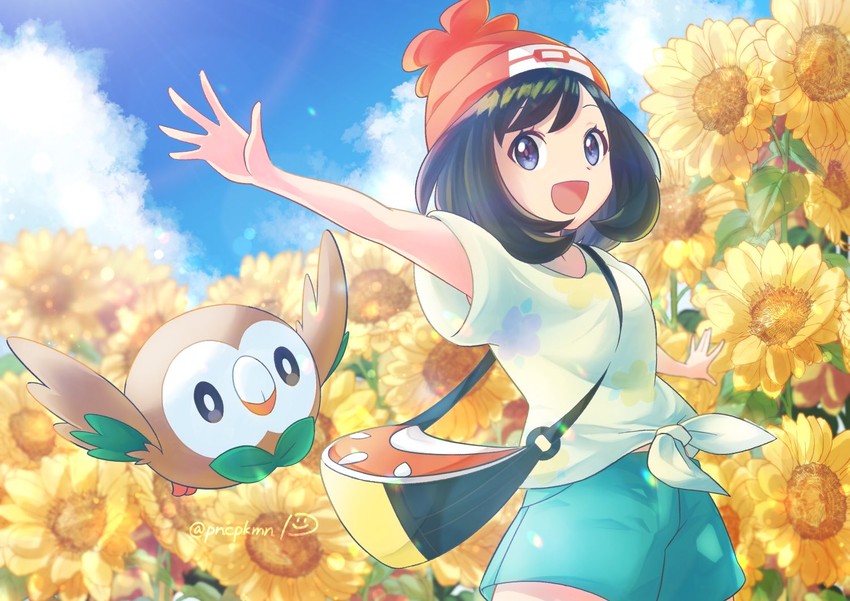 selene and rowlet (pokemon and 1 more) drawn by punico_(punico_poke)