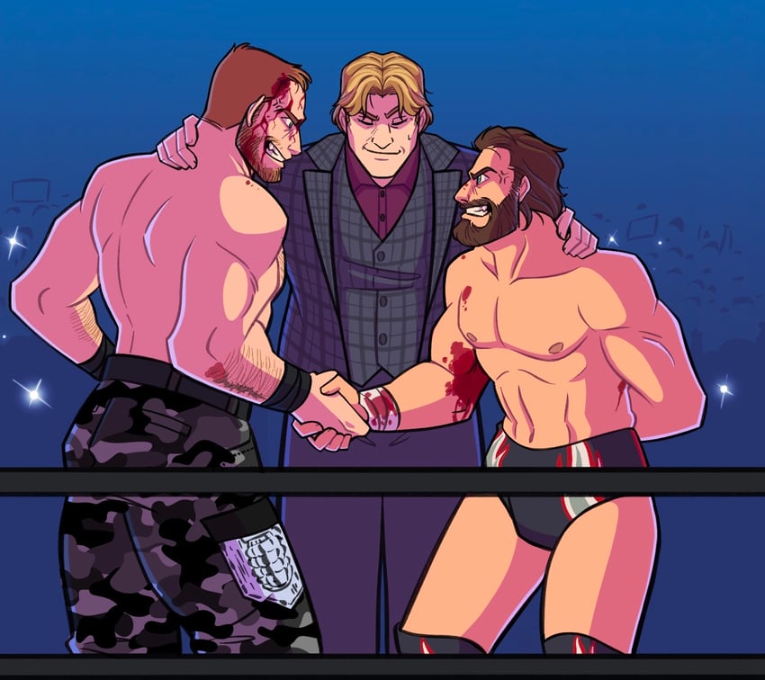 dean ambrose, daniel bryan, and william regal (all elite wrestling) drawn by nadia_fazilla
