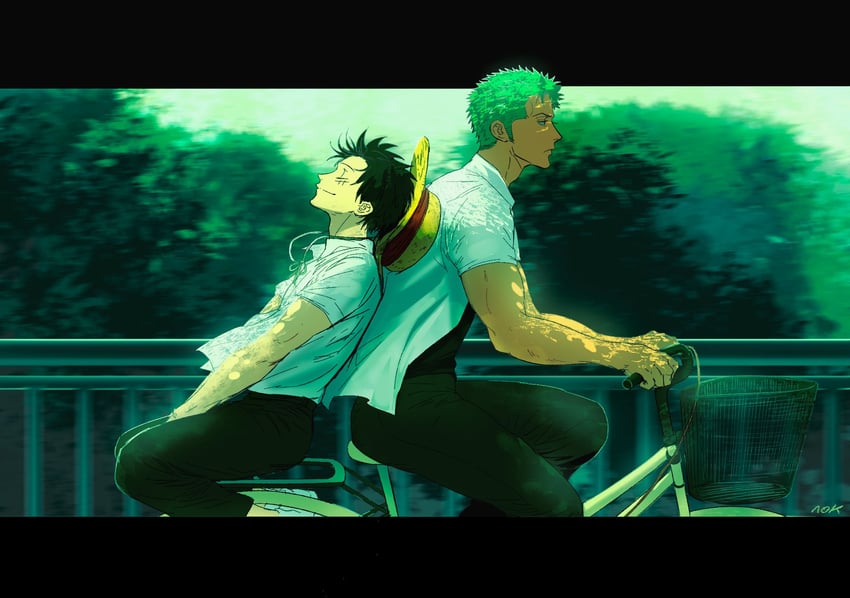 monkey d. luffy and roronoa zoro (one piece) drawn by nok_(nok_1)