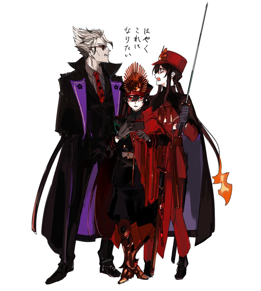 oda nobunaga, oda nobukatsu, and akechi mitsuhide (fate and 1 more) drawn by ddlcclia