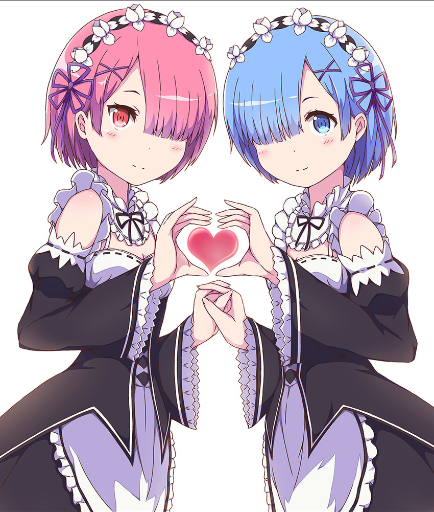 rem and ram (re:zero kara hajimeru isekai seikatsu) drawn by azusa_(sukumizuya)
