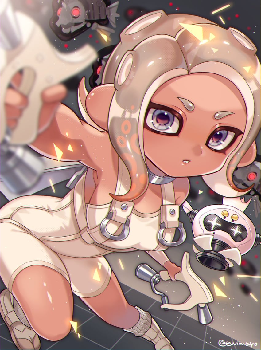octoling player character, octoling girl, pearl, agent 8, pearl drone, and 2 more (splatoon and 2 more) drawn by shina_shina