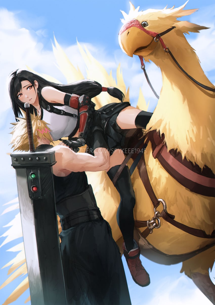 tifa lockhart and cloud strife (final fantasy and 3 more) drawn by spykeee