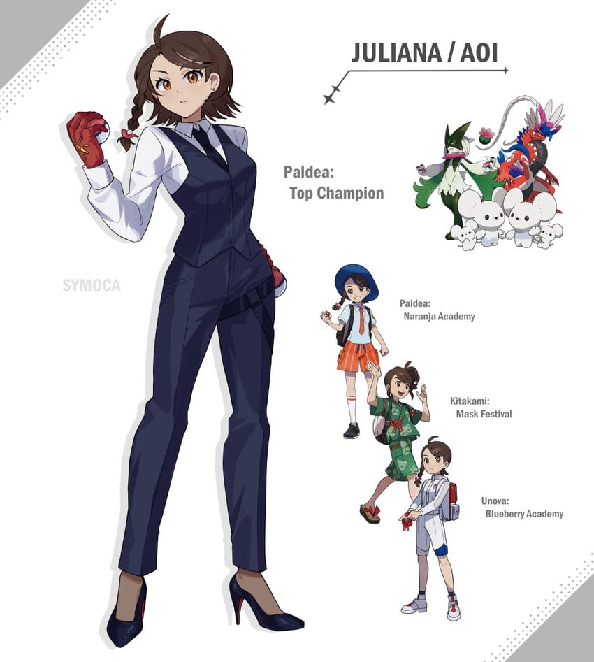 juliana, meowscarada, koraidon, and maushold (pokemon and 1 more) drawn by symoca