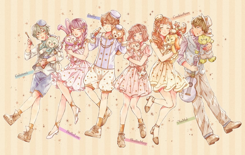 duffy the disney bear, gelatoni, shelliemay, stellalou, linabell, and 2 more (duffy and friends) drawn by mizala