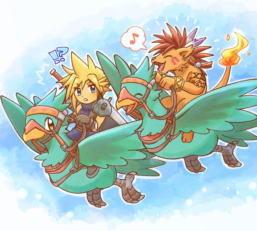 cloud strife and red xiii (final fantasy and 1 more) drawn by shuri_(syurigame)