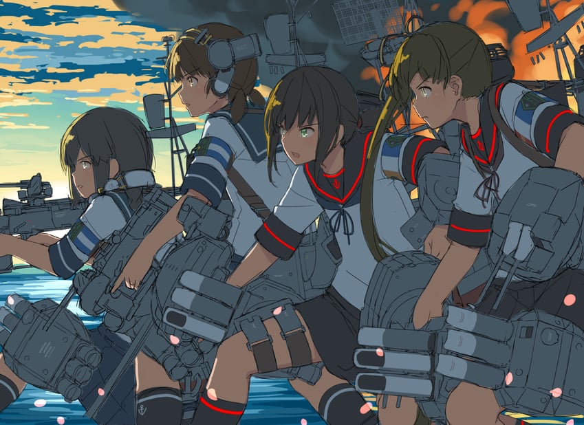 fubuki, fubuki kai ni, shirayuki, ayanami, isonami, and 1 more (kantai collection) drawn by hayashi_naoharu