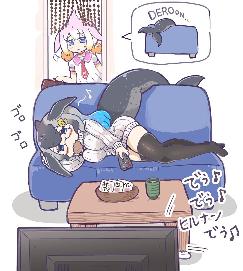 blue whale and chinese white dolphin (kemono friends) drawn by tanaka_kusao
