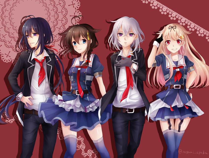 shigure, yuudachi, shigure kai ni, yuudachi kai ni, namazuo toushirou, and 1 more (kantai collection and 1 more) drawn by nogamibami