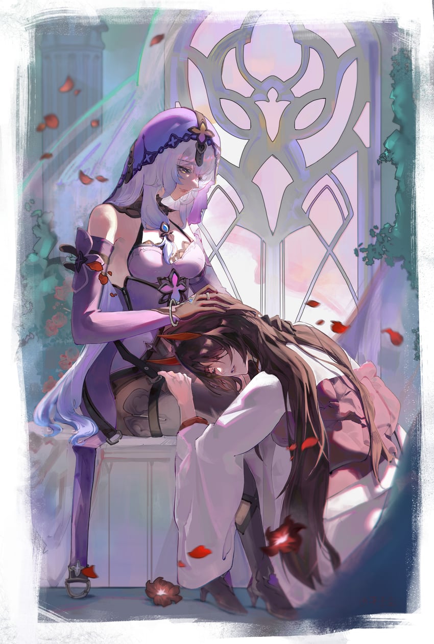 acheron and black swan (honkai and 1 more) drawn by hiratechen